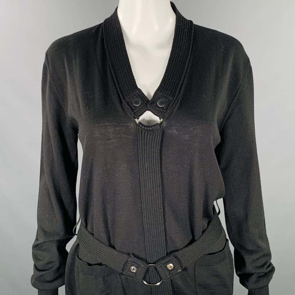 JEAN PAUL GAULTIER Black Knit V-Neck Belted Pullover - Picture 2 of 5